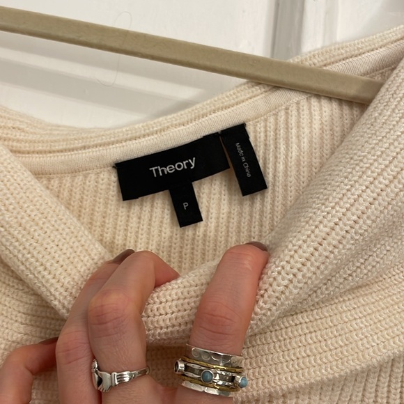 Theory One Shoulder Fold-Over Wool Blend Ribbed Sweater - Picture 3 of 4